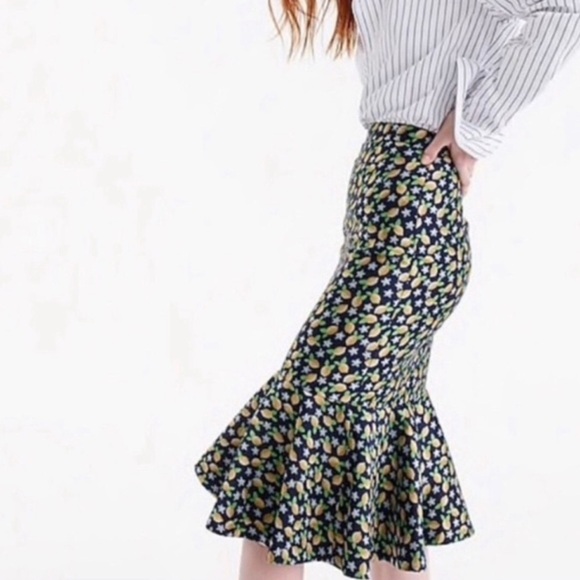 NWT J. Crew Collection Jacquard Metallic Floral Print Trumpet Skirt Green Blue - Picture 7 of 7